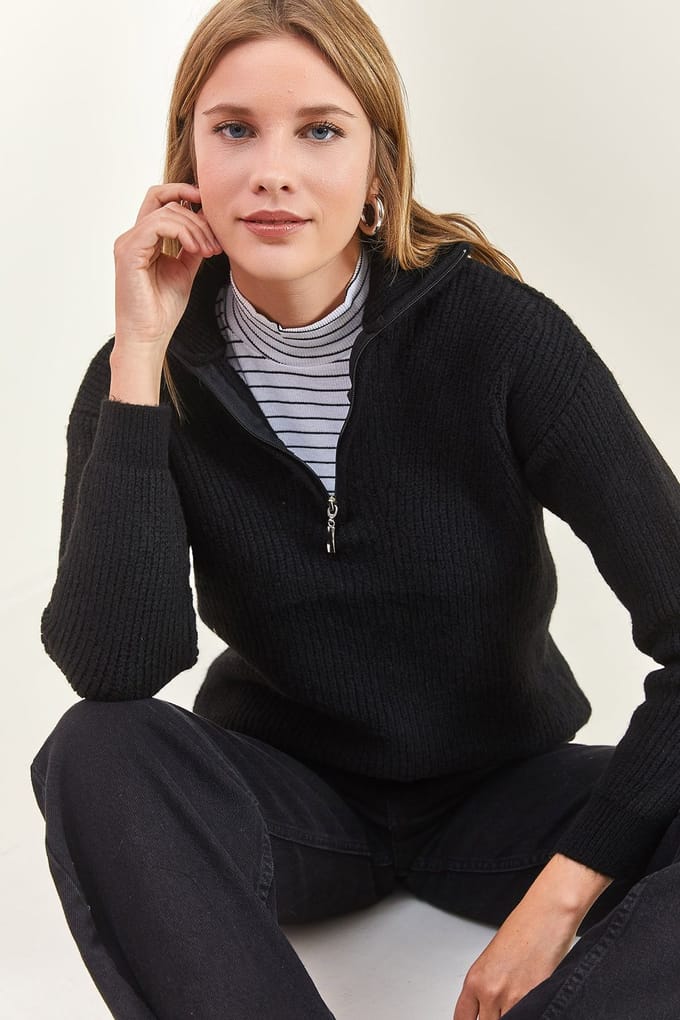 Oversized Textuurtrui met Ritskraag