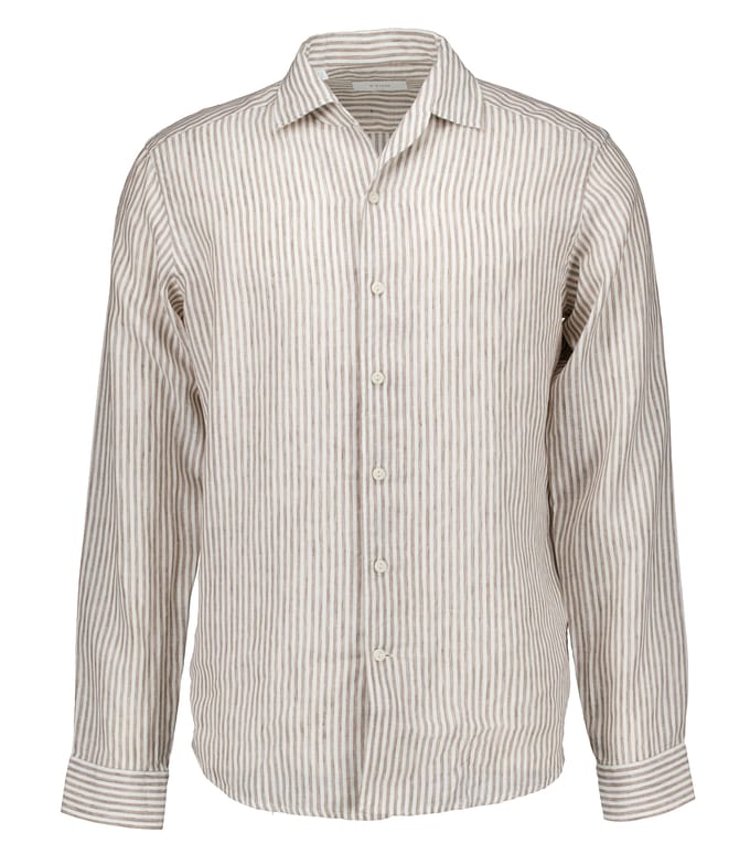 Eton Striped Linen Shirt Lange Mouw Overhemden Beige 100014794