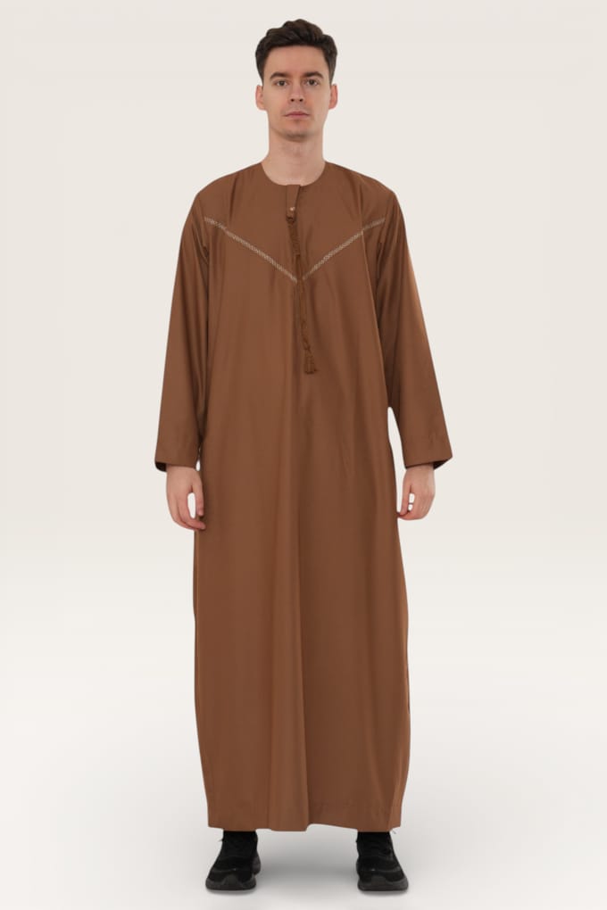 Mens bruin Eid Marokkaanse Thobe gewaad Djellaba Ramadan Eid Jubba LFS-HM10