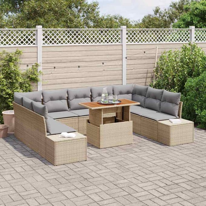 vidaXL Tuin Eettafel Set met kussen 10 pcs Beige en Grijs