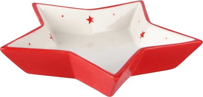Dekoratief | Schaaltje ster, wit/rood, dolomiet, 20x20x4cm | A235969