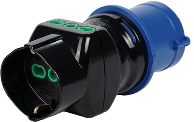 CEE-adapter 16 A met Schuko-aansluiting en 2 bypass stopcontacten
