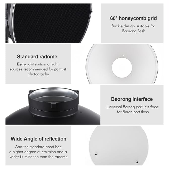 30cm 11,8in Standaard Reflector Beauty Dish Bowens Mount met Witte Diffusor Reflector Honingraat Grid voor Studio White Inner Surface zwart