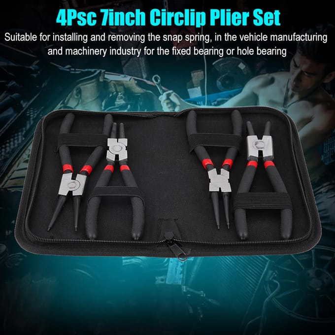 4 Pièces 7 pouces Pince Circlip Interne Externe Coudée Droite Outil Pince Circlip blanc