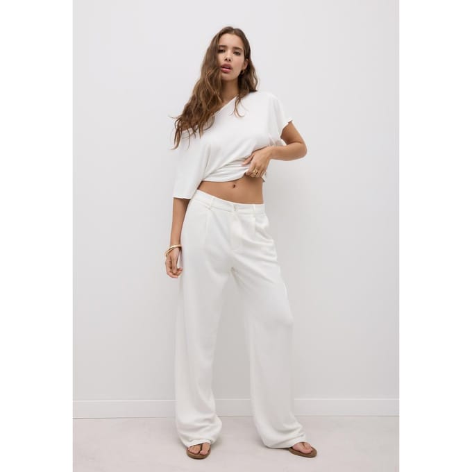 Stradivarius Rechte broek met linnenlook  Ecru 38