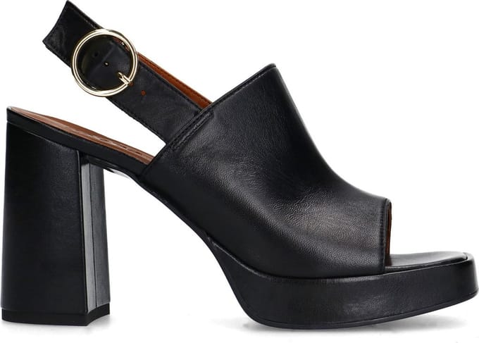 Sacha - Dames - Zwarte leren sandalen met hak - Maat 42