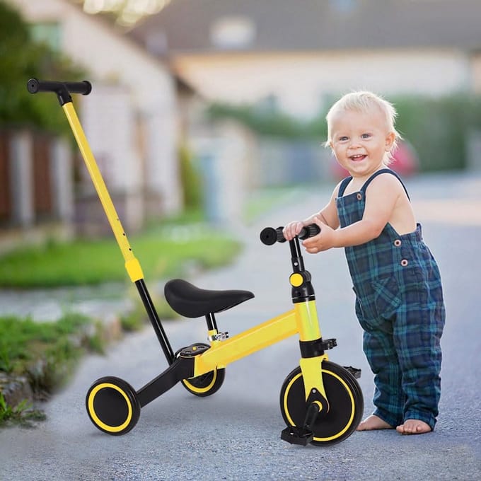 3-in-1 Loopfiets en Driewieler voor Peuters met Duwstang (1-5 jaar)