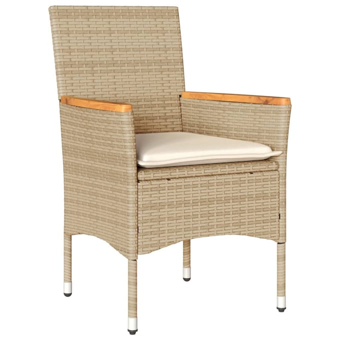 vidaXL - 11-delige - Tuinset - met - kussens - poly - rattan - en - glas - beige