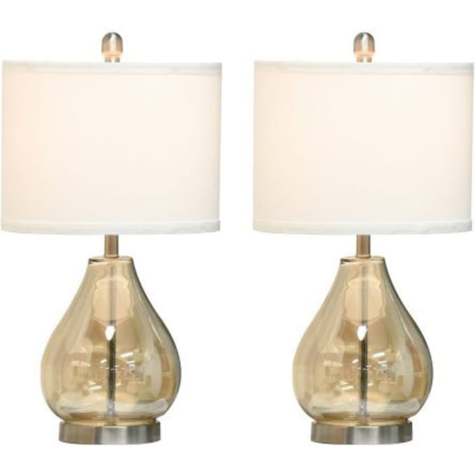 Tafellampen - MUVOE - Set van 2 - E27 40W - Glas en linnen - Amber en wit - Ø30 x 56H cm wit