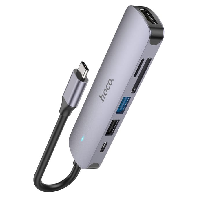 Hoco Usb-C naar Hdmi, Usb 2.0, Usb 3.0 en USB C met een SD en Micro SD kaart lezer