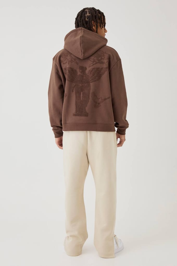 Smart Oversized Boxy Super Heavyweight Puff Print Hoodie | Chocolate | Size Medium