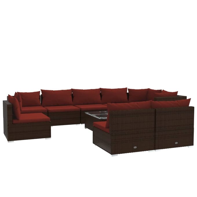 vidaXL - 10-delige - Loungeset - met - kussens - poly - rattan - bruin