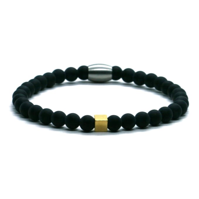 IbizaMen KIDS - Jongens armband - matte onyx - goud RVS - 6mm - 15cm