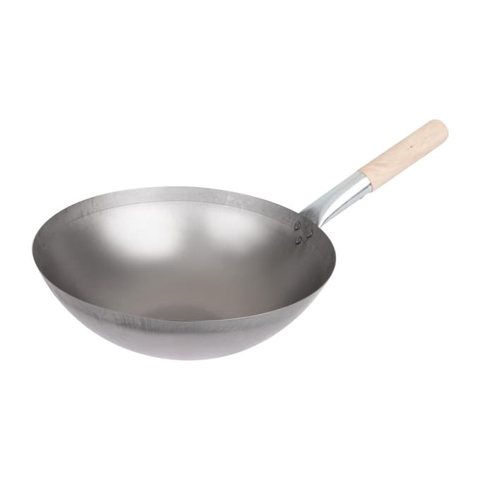 Zacht Stalen Wok - Ronde Bodem - 35,5cm - Vogue K299 - Horeca & Professioneel