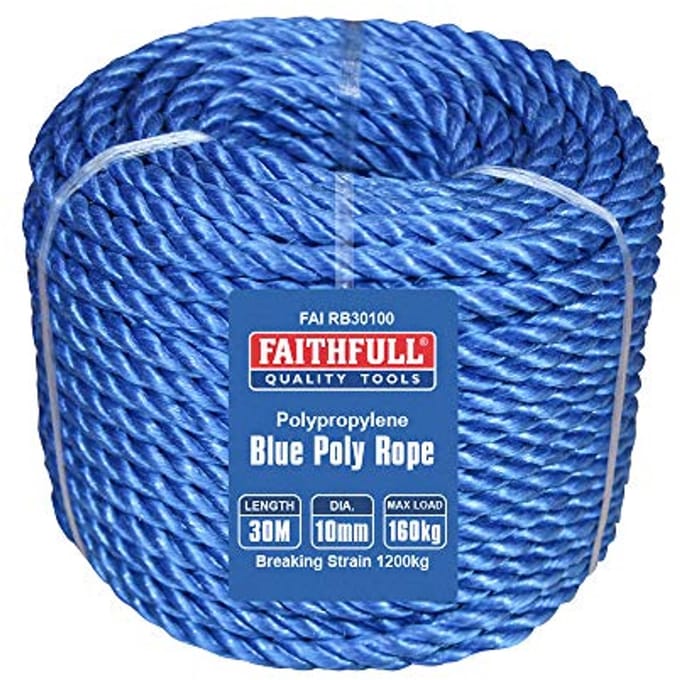 Blauwe Polypropylene Touw Spoel 10mm Diameter x 30M - Max Belastbaarheid 160kg