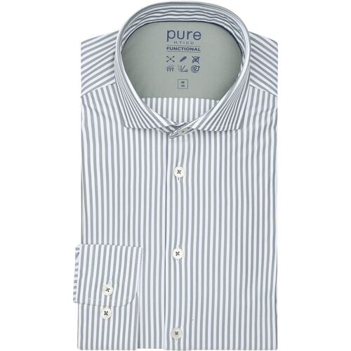 Pure The Functional Shirt Streep Groen - Maat 38 - Heren - Overhemden Formeel