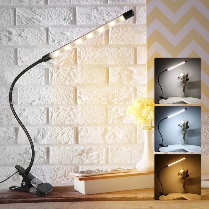 LED's Clip-on bureaulamp Dimbare leeslamp 3 verlichtingsmodi en 10 helderheidsniveaus Flexibel zwart