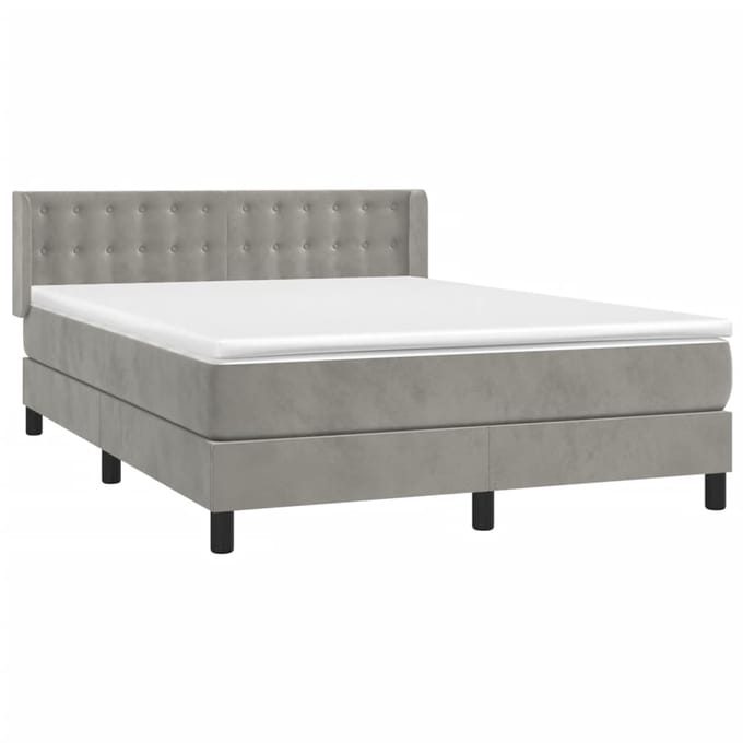 vidaXL - Boxspring - met - matras - fluweel - lichtgrijs - 140x200 - cm
