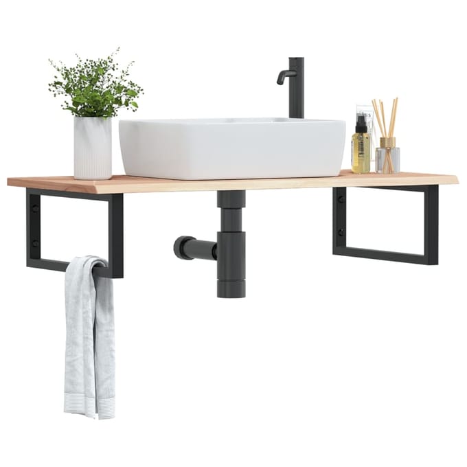 vidaXL - Badkamer - wandschap - staal - en - massief - eikenhout