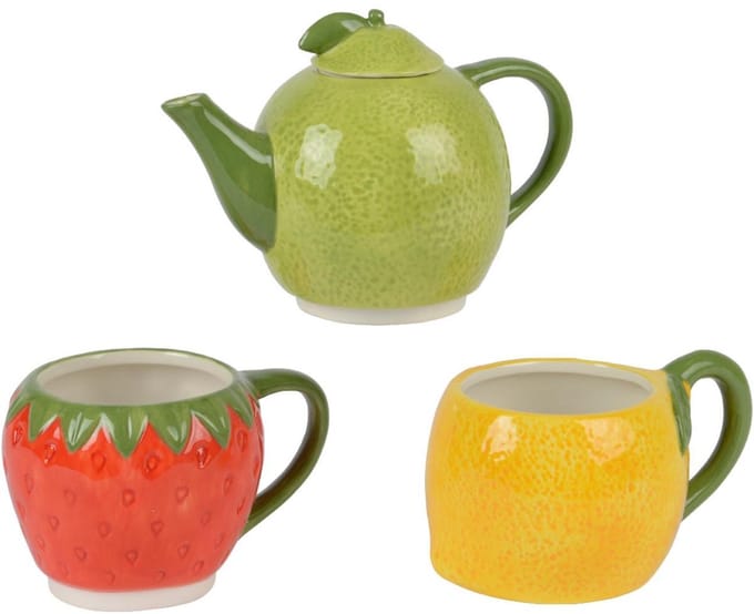 Decoris theeset speelgoed fruit dolomiet kleurrijk kinderservies.