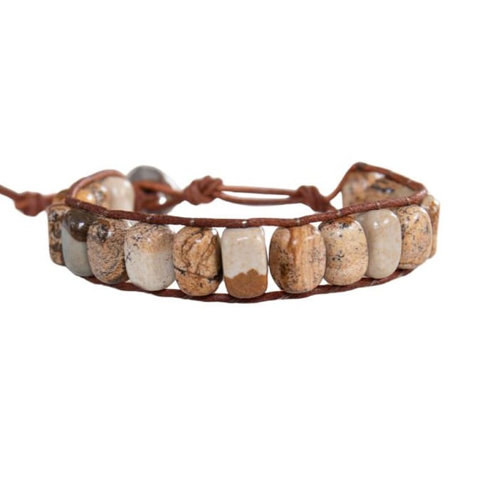 Marama - herenarmband leer Jaspis bruin - verstelbaar - edelsteen - unisex