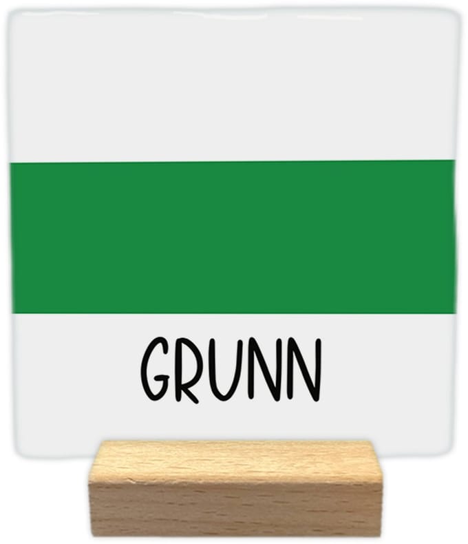 Grunn - Keramische decoratie tegel - incl. houten presenteerblok