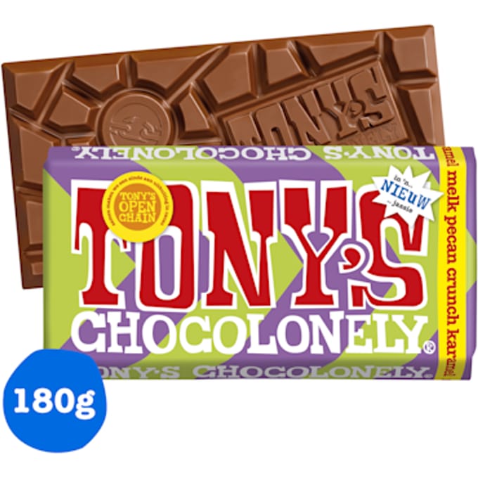 Tony Chocolonely Chocolade Reep - Melk Pecan Crunch Karamel 180 gram