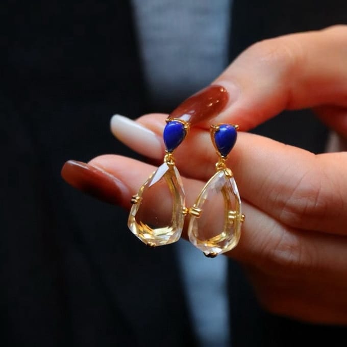 Elegante Waterdruppeloorbellen van Helder Bergkristal-Lapislazuli