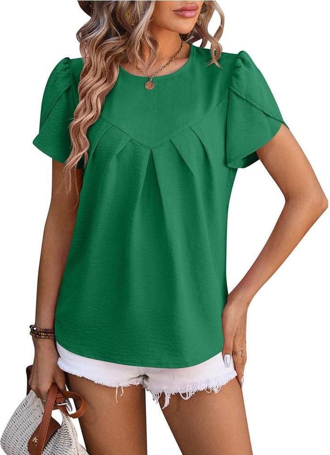 ASTRADAVI Damesmode - Top - Elegante Crêpe Blouse met Overlap Mouwen - Groen / Medium
