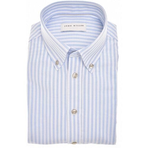 John Miller Overhemd Striped Pure Cotton Oxford Button-Down Licht Blauw / male