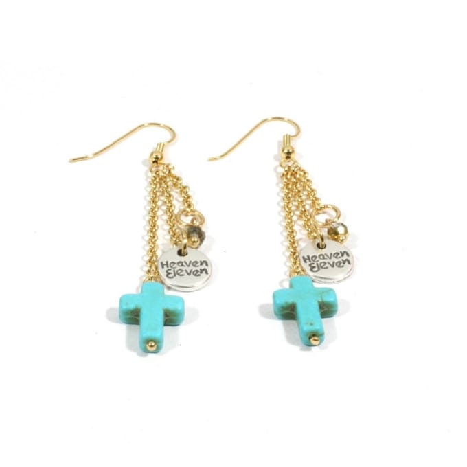Heaven Eleven - dames - Oorbel - gold - turkoois - turquoise - kruisje