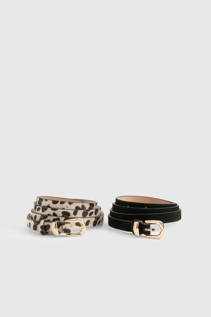 boohoo Dames 2-Pack Luipaard- en Suede-achtige Riem | Zwart