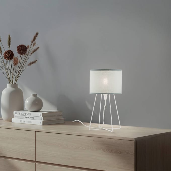 Duolla Tafellamp Trixi, metaal, stof, saliegroen, wit