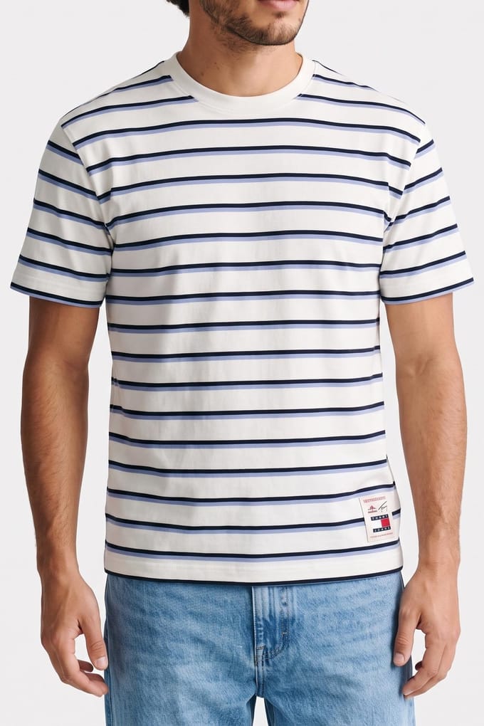 Tommy Hilfiger Relaxed Label Ss Tee Ancient White Stripe Taglia: XL | Magliette basic Outlet | Uomo | Bianco