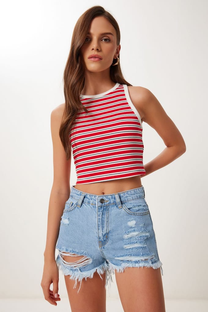 Hoge Taille Verwoeste Denim Shorts