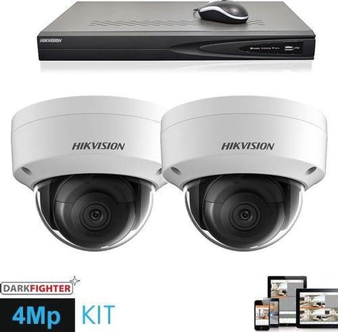 Hikvision IP 2x dome 4 megapixel camerabewaking set bevat 2 IP camera