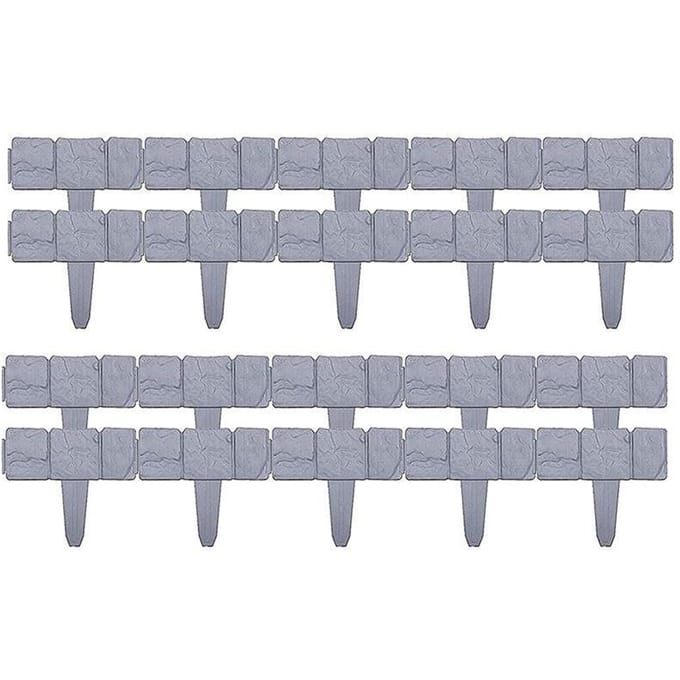 Bordure de Clôture de Jardin Plastique Effet Pierre Massif Parterre Gazon Plante Panneaux Décoratifs Bordure 10PCS