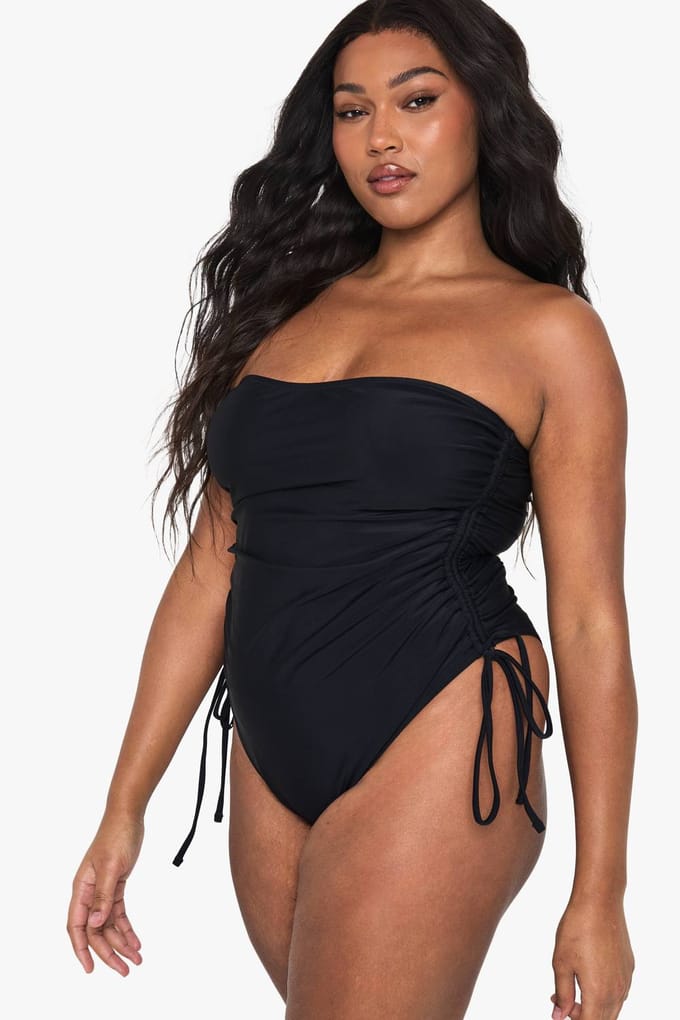 boohoo Dames Plus Zwemkleding Essentials Geraffelde Buikcontrole Badpak | Zwart | Maat: 56