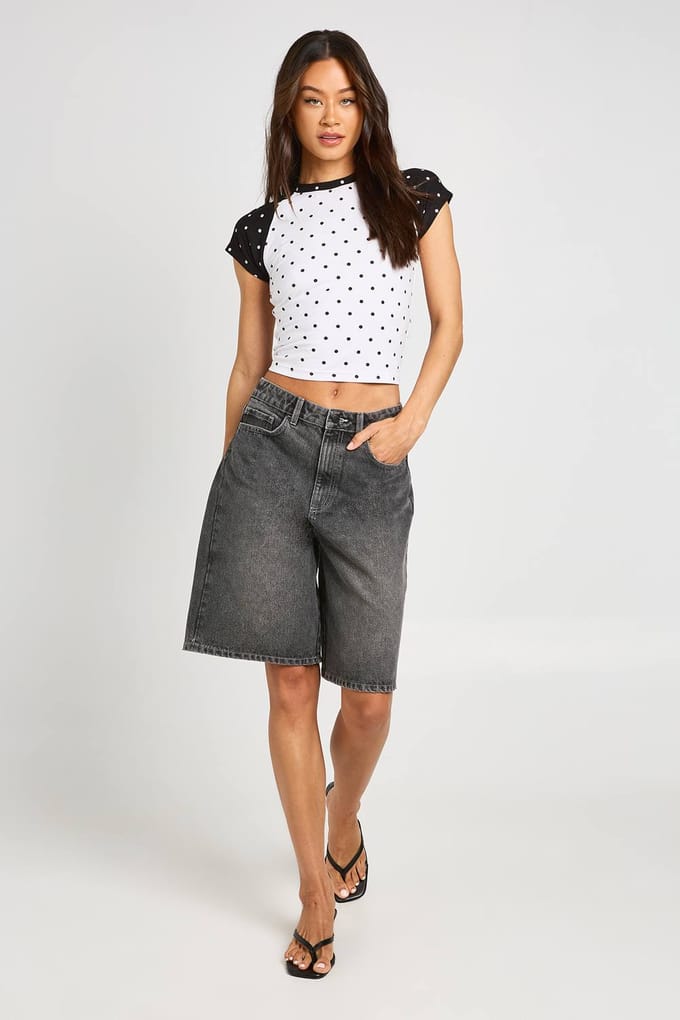 boohoo Dames Tall Denim Jorts Met Middelhoge Taille | Greywash | Maat: 42
