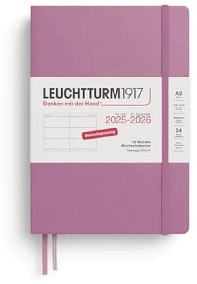 Weekkalender Medium (A5) 2026 - 18 maanden Planner met Hardcover - Dusty Rose