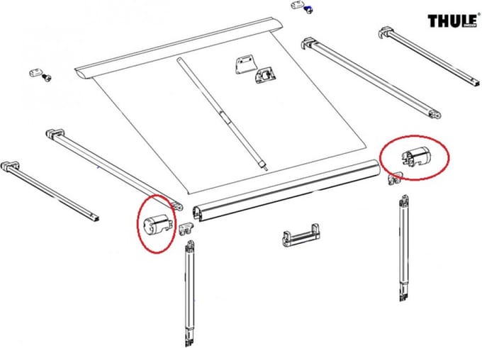 Thule Eindkap Roller Tube LH+RH 1200