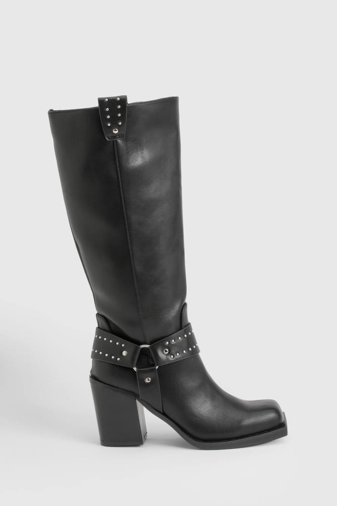 boohoo Dames Western Bikerlaarzen met studsdetails | Black | Maat: 4