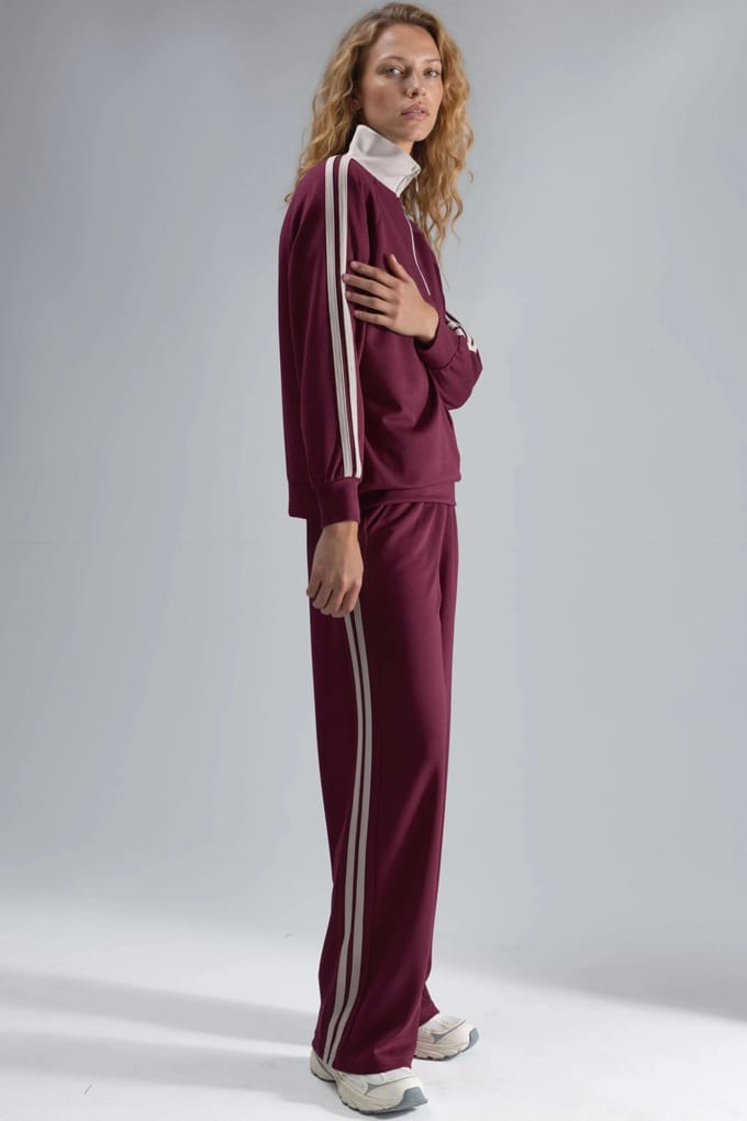 Modal Touch Brede Pijpen Gestreepte Twee-Delige Set met Ritskraag