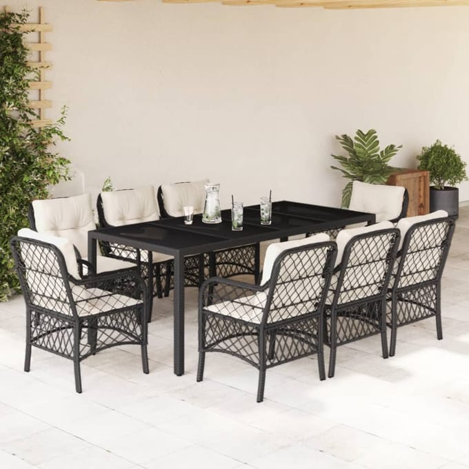 vidaXL - 9-delige - Tuinset - poly - rattan - zwart