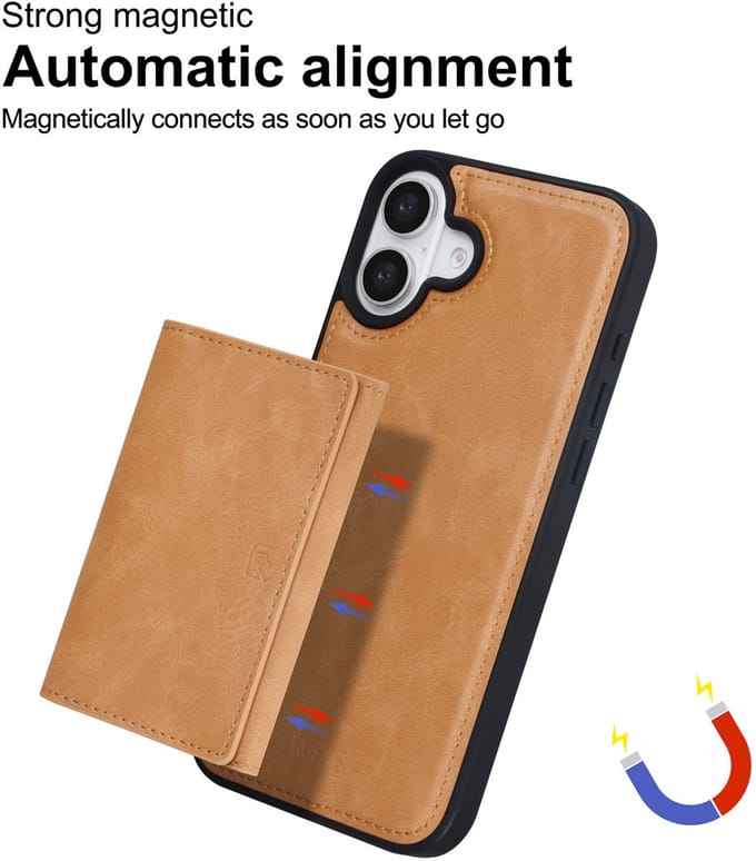 TUNIQ Back cover voor iPhone 16 Plus - Goud - Afneembare pasjeshouder - Minimalistisch ontwerp