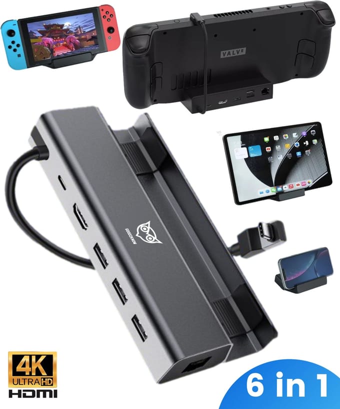 Good2know Steam Deck Dock - Multifunctioneel Docking station voor valve Steam Deck console, switch, ipad - 6 in 1 - 4k hdmi - Ethernet - PD