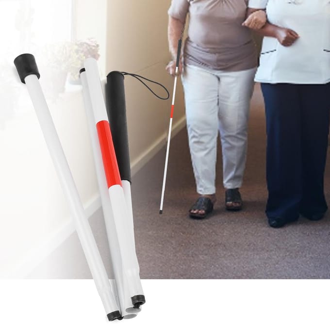 Canne de marche pliable portable en alliage d'aluminium réfléchissante pour personnes âgées white