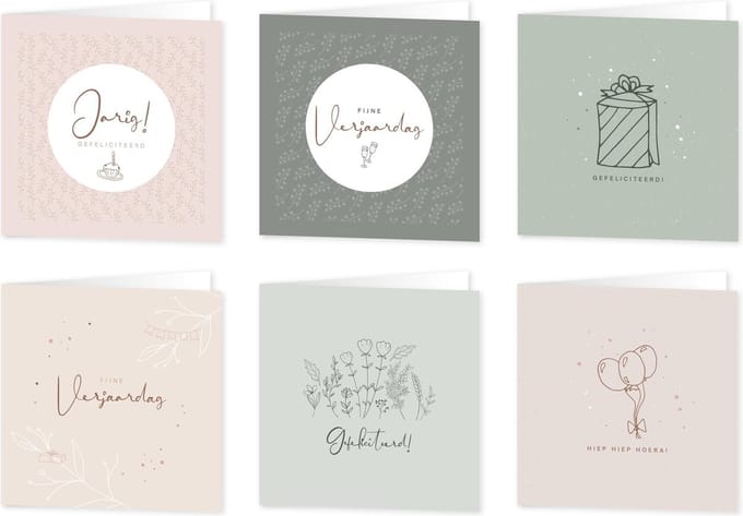 Maan Amsterdam Wenskaarten Verjaardag Feest - collectie Eclipse - Set van 6 dubbele kaarten - Inclusief enveloppen