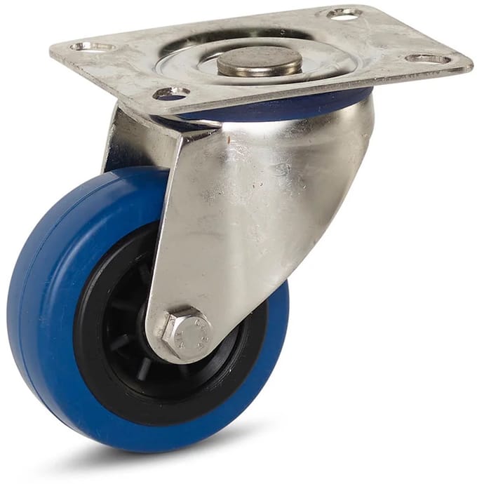 Elastisch rubber RVS zwenkwiel met topplaat - 80mm - 80kg