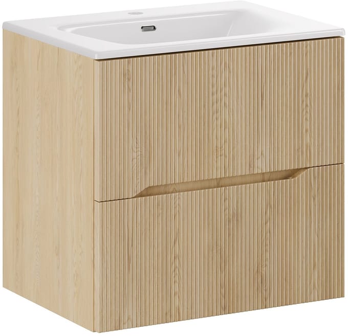 Badplaats Badkamermeubel Nordic 60 cm – Eiken – Hangend Badmeubel met 2 Lades